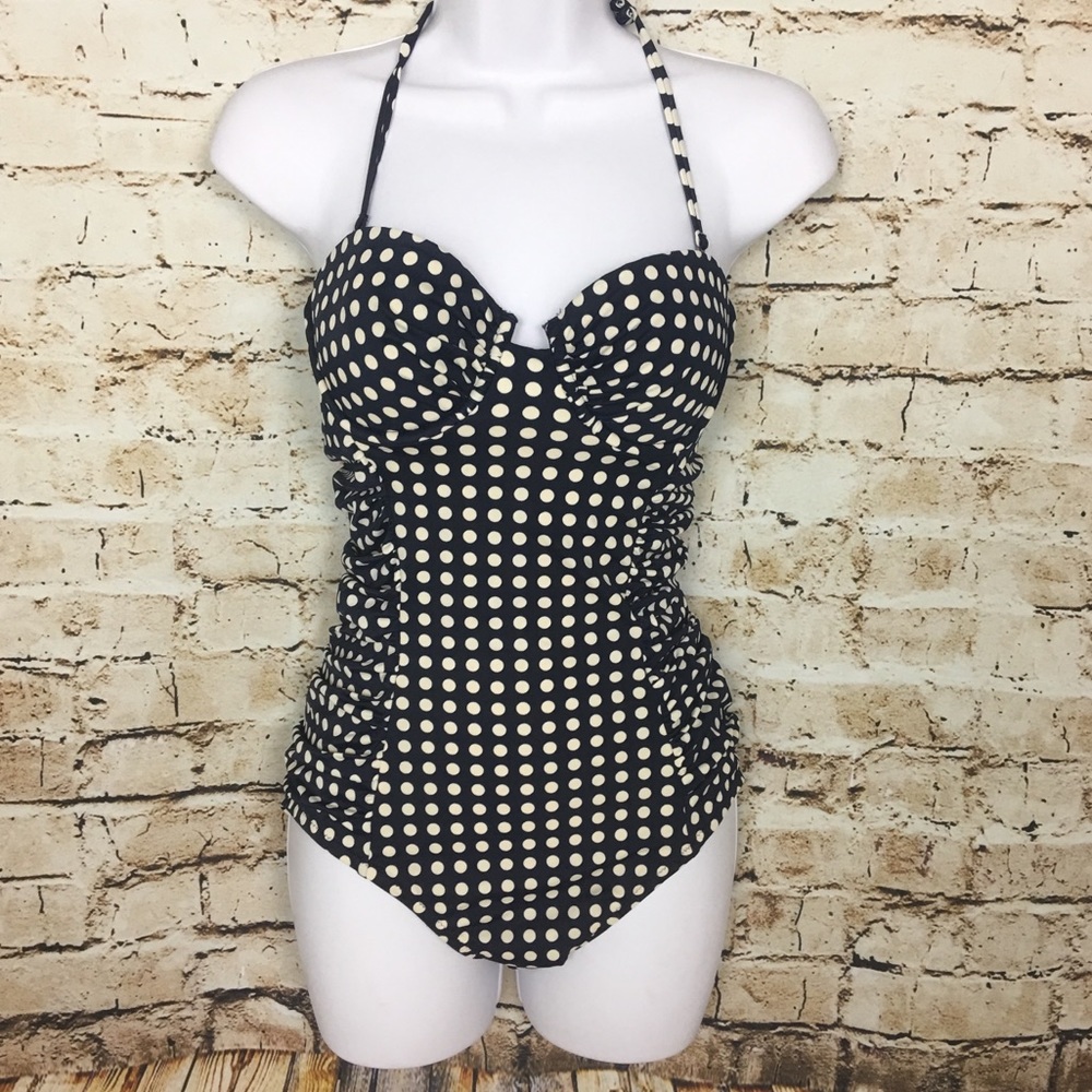 J CREW Blue & Cream One Piece Polka Dot Swimsuit
